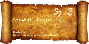 Sztahó Ervin névjegykártya