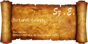 Sztahó Ervin névjegykártya